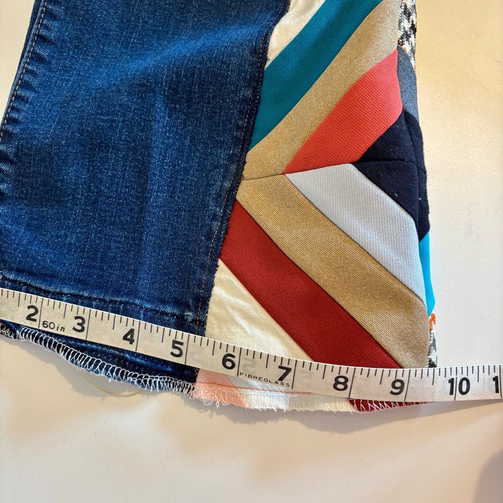 Ann Taylor Up Cycled with Vintage Arrowhead Quilt Bell Bottom Blue Jeans Sz‎ 8 - Picture 11 of 13